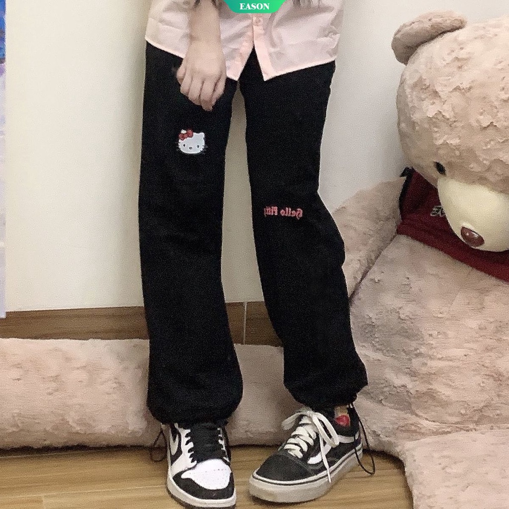 Quần ống rộng Lưng Cao In Họa Tiết Hoạt Hình Hello Kitty Phong Cách Hàn Quốc Thời Trang Mùa Hè Cho Nữ