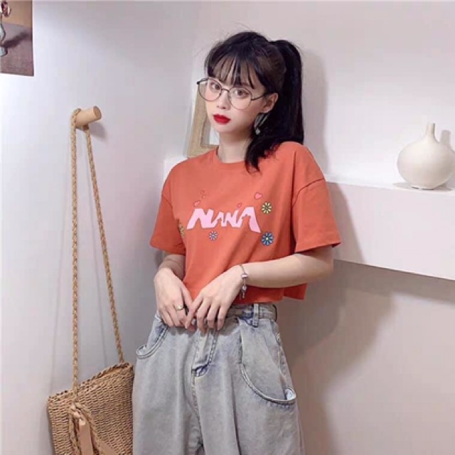 (Ảnh thật)☘️☘️Áo croptop tay ngắn NANA 4 màu(tím/xanh/trắng/cam đất)