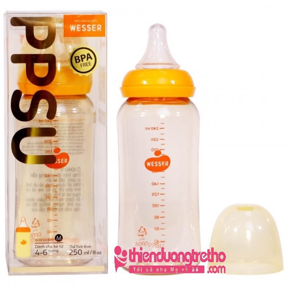 Bình Sữa Wesser PPSU Cổ Hẹp Cao Cấp 60ml/140ml/250ml (mẫu mới 2020)