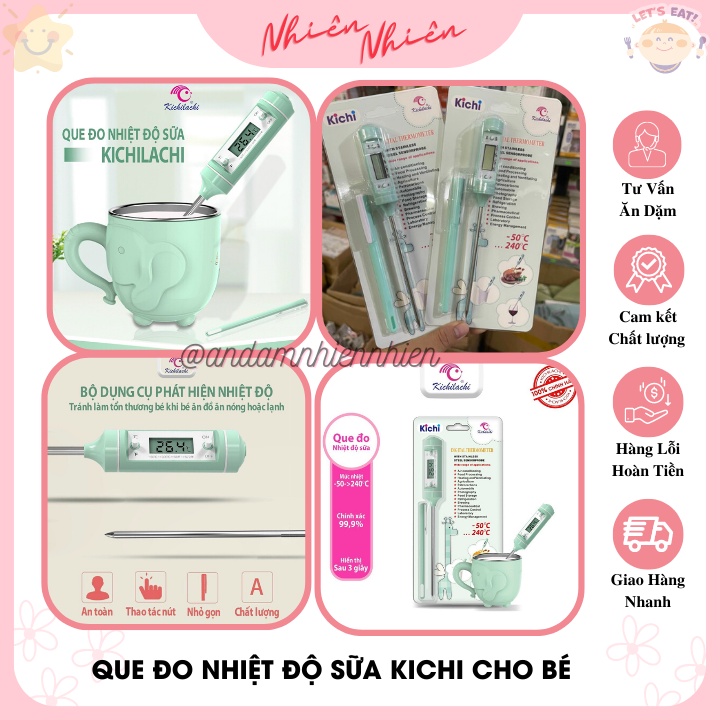 Que đo nhiệt độ sữa Kichi, nhiệt kế đo nhiệt độ sữa, cháo, nước, chất lỏng, thức ăn an toàn cho bé