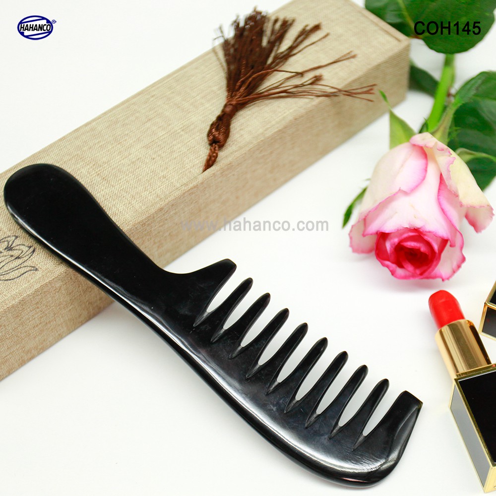 Lược Sừng răng thưa chải tóc xoăn, xù, rối (Size: L - 19cm) Massage đầu -COH145 -Horn Comb of HAHANCO