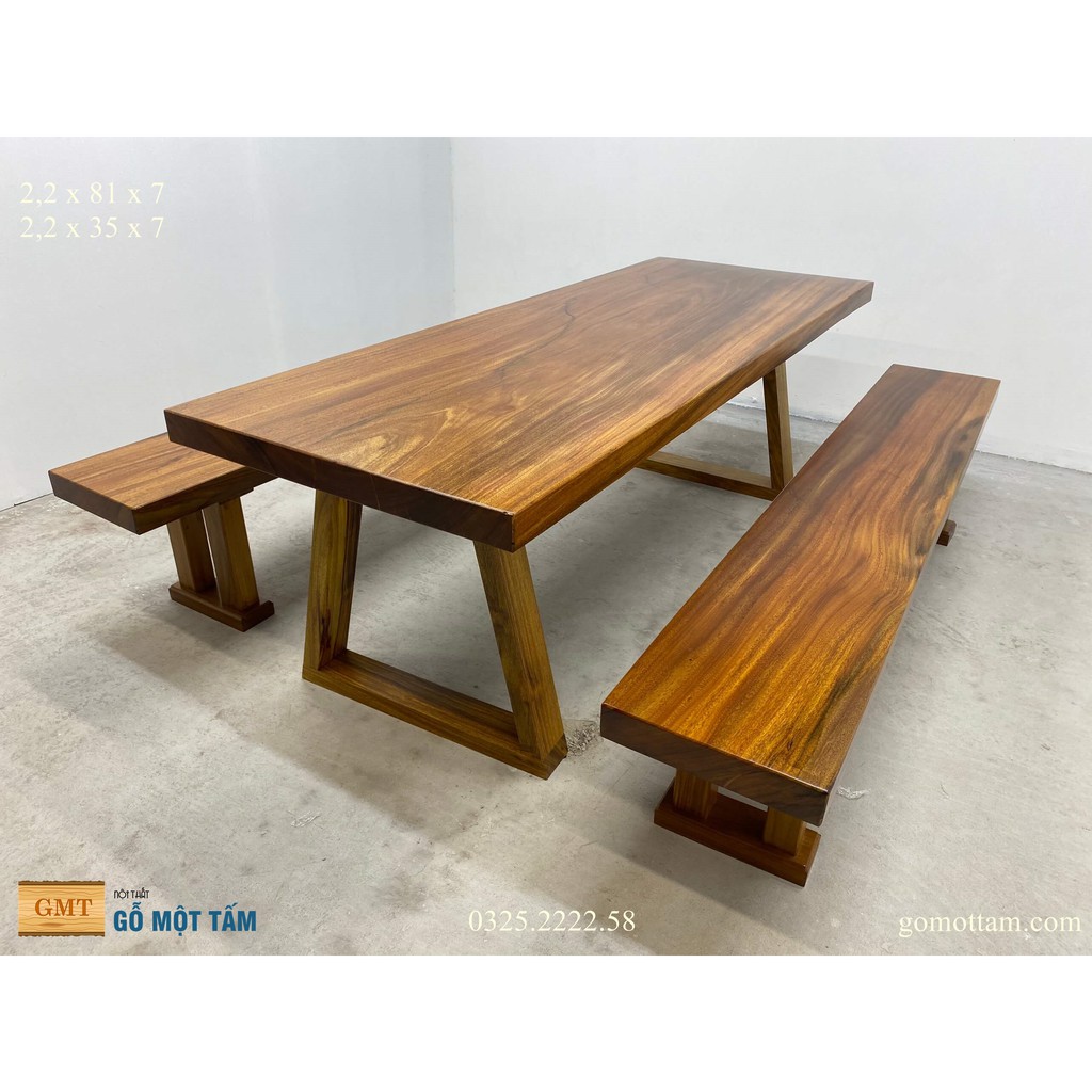 [ Giá rẻ ] Bộ bàn ghế gỗ tự nhiên nguyên khối dài 2,2m x 81 x 7