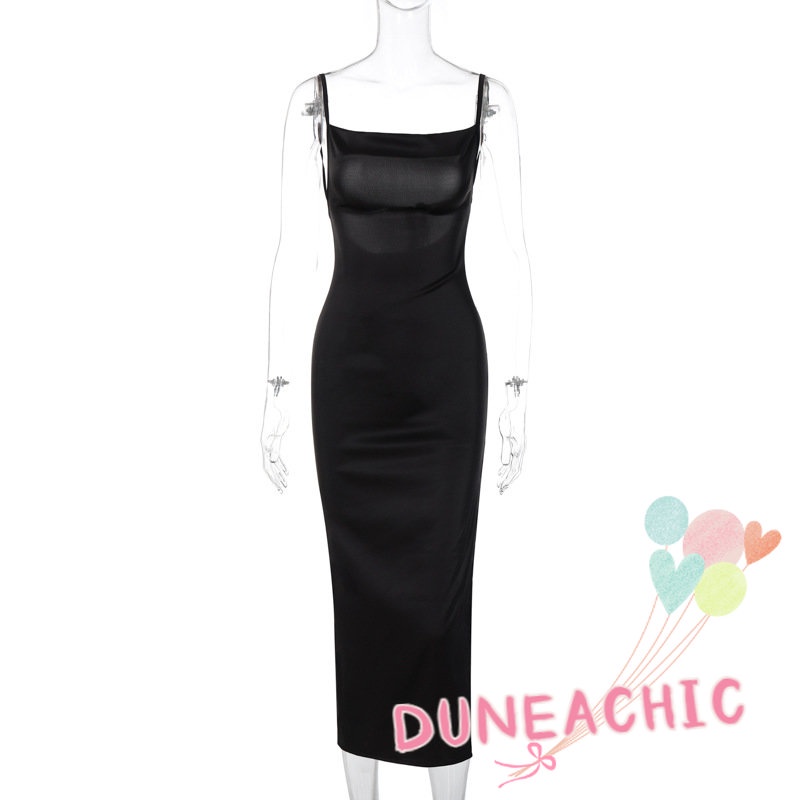 DUNEA Đầm Hai Dây Hở Lưng Xẻ Tà Gợi Cảm Cho Nữ