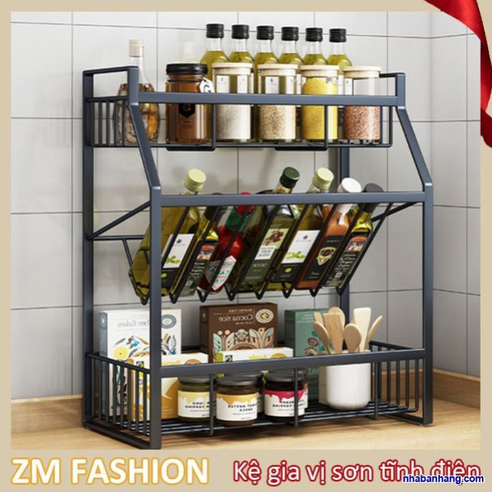 kệ bếp đa năng , kệ gia vị đa năng 3 tầng có 1 ngăn chéo bằng thép sơn tĩnh điện nguyên khối chắc chắn bền đẹp tiện ích