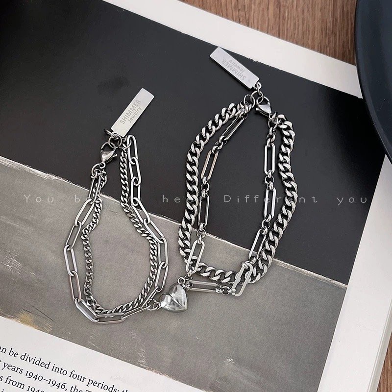 Vòng tay đôi nam nữ KẾT ĐÔI kiểu dáng Hút Nam Châm Bằng Thép Không Gỉ Có Thể Điều Chỉnh