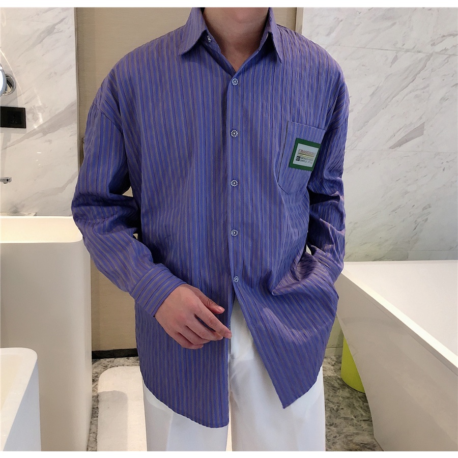Áo Sơ Mi Tay Dài Kẻ Sọc Dọc Cao Cấp Thời Trang Hàn Quốc Cho Nam