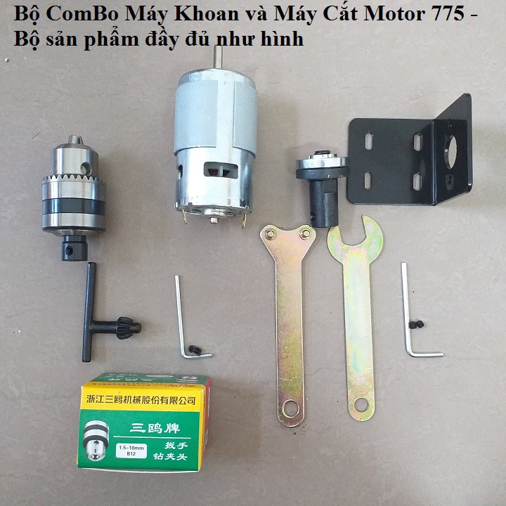 Combo chế cưa bàn từ motor 775 - máy khoan cầm tay vơi motor 775 kèm giá đỡ trục nối 5mm