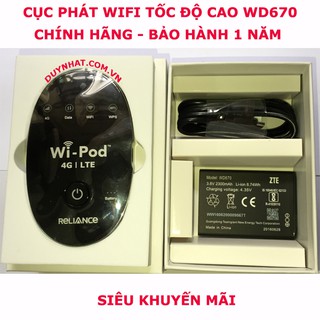 Bộ phát wifi 4g di động zte wd670 - chỉ sử dụng 4g - không có 3g