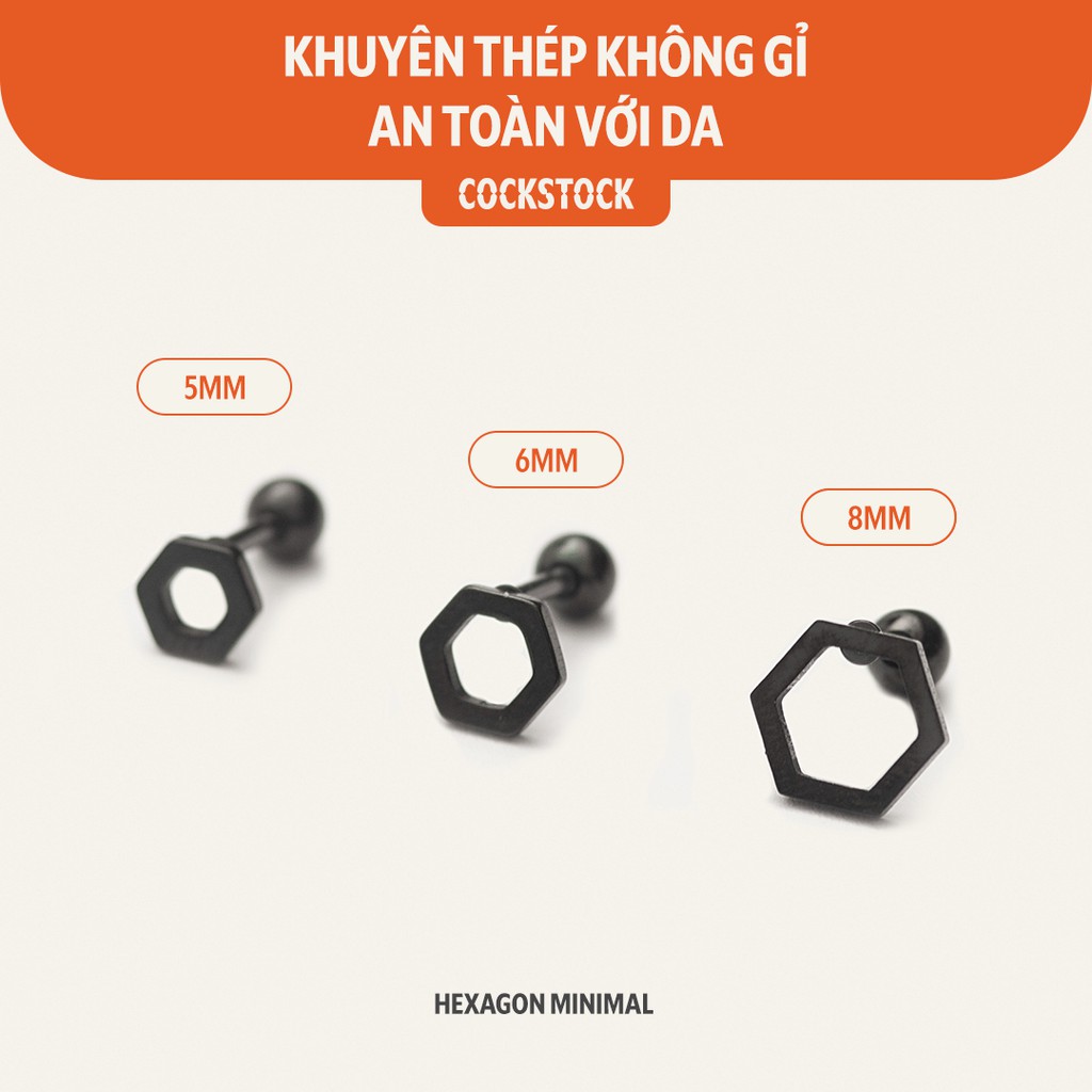 Khuyên tai Lục giác rỗng chốt bi Hexagon minimal