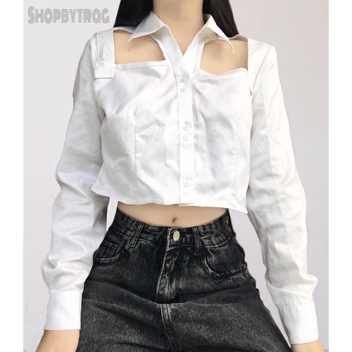 [ẢNH THẬT/2HAND] ÁO SƠ MI TRẮNG CROPTOP