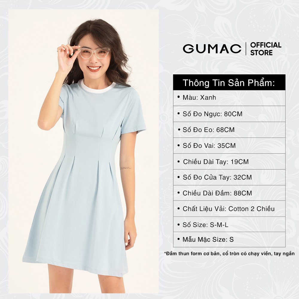Đầm thun nữ GUMAC xếp ly trẻ trung màu xanh đủ size basic DB1157 | BigBuy360 - bigbuy360.vn