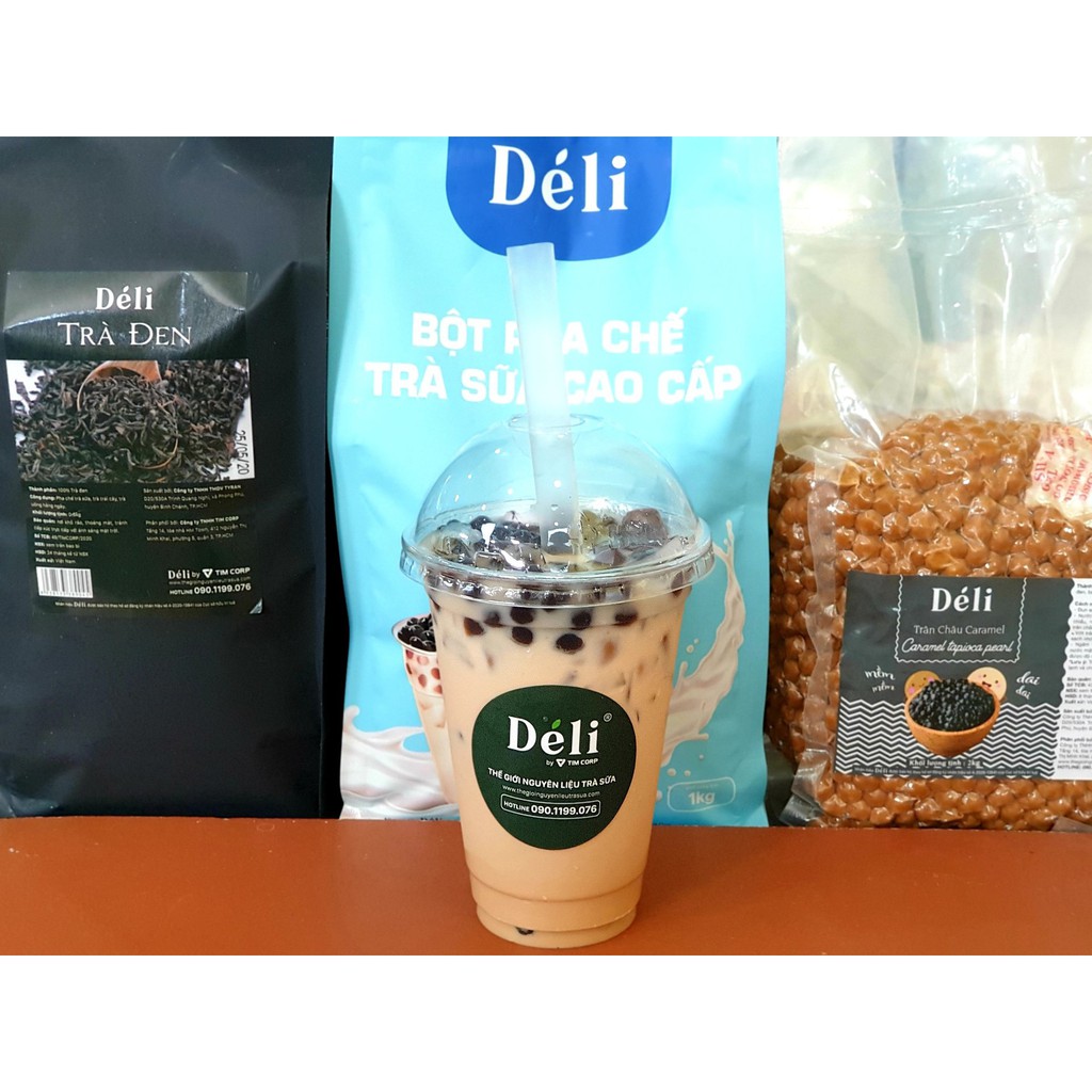 Nguyên liệu Trà Sữa Trân Châu đen Déli [COMBO TRÊN 27 LY] Bột trà sữa cao cấp Déli 1kg, Trà đen(hồng trà) 500gr trân châ