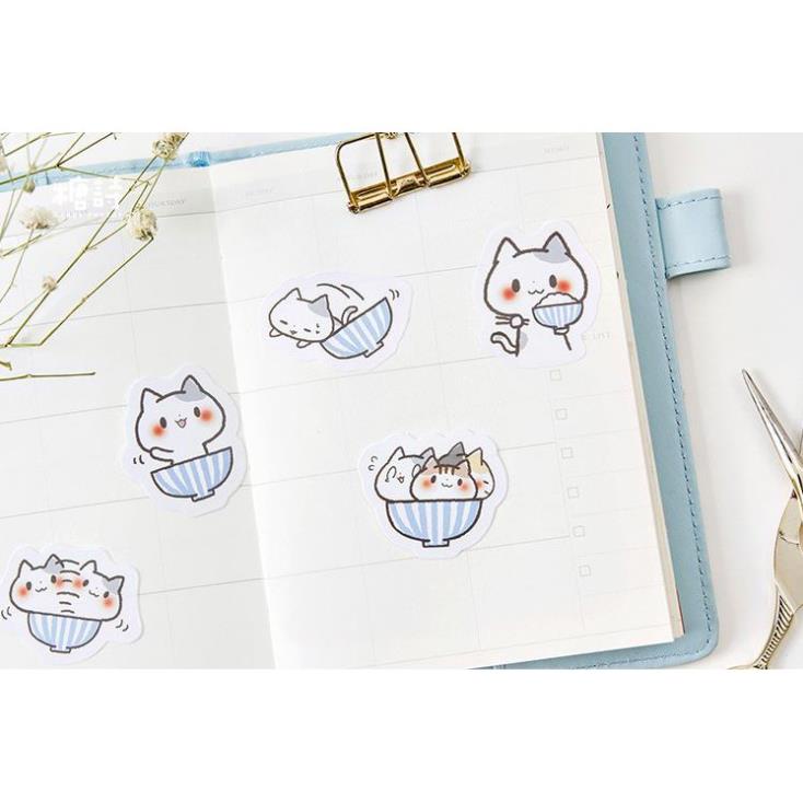 Bộ 45 Sticker Hàn Quốc hình Mèo Tinh Nghịch dán trang trí E07