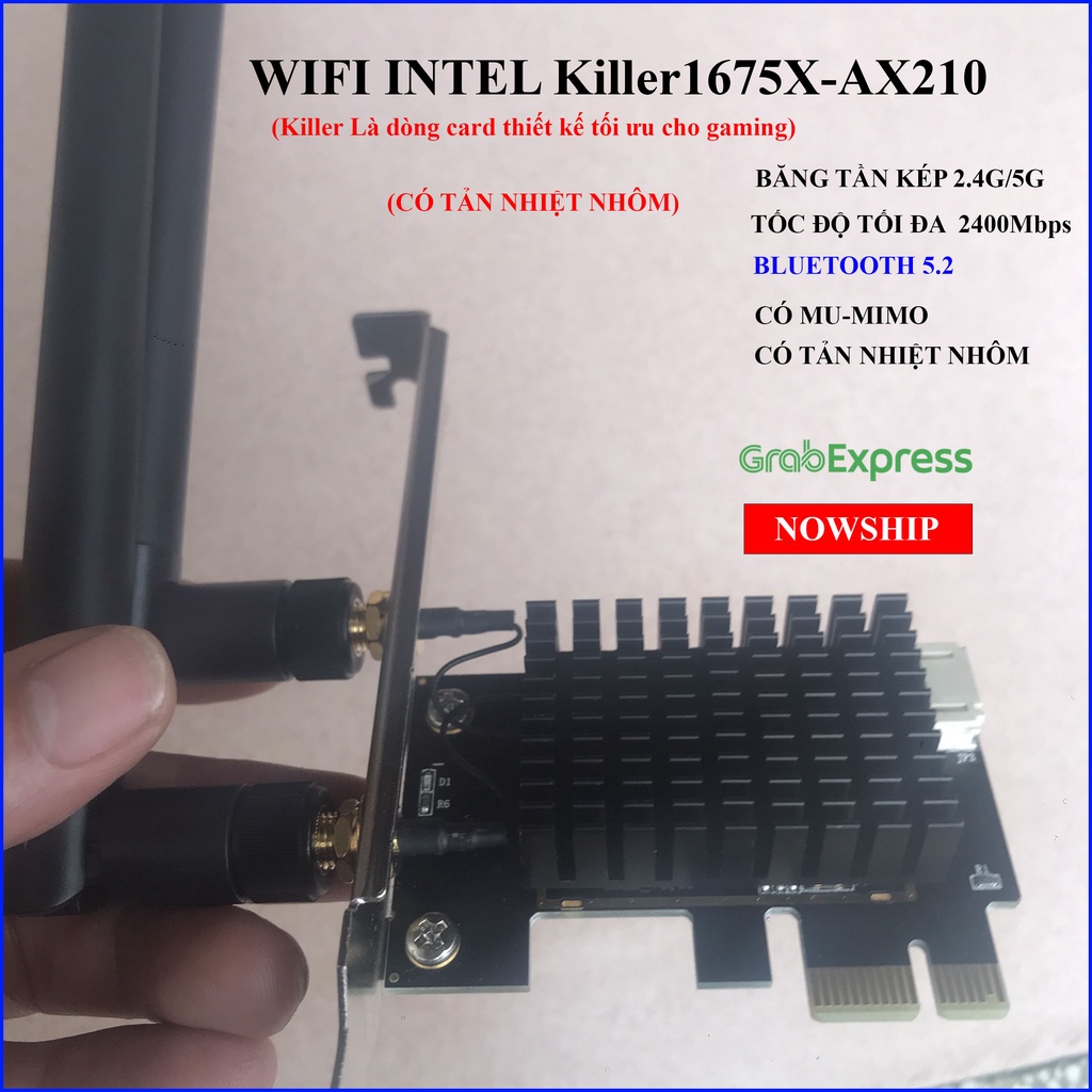 Card wifi intel Killer1675X-AX210 chuyên gaming Wifi6E Kèm Bluetooth 5.2