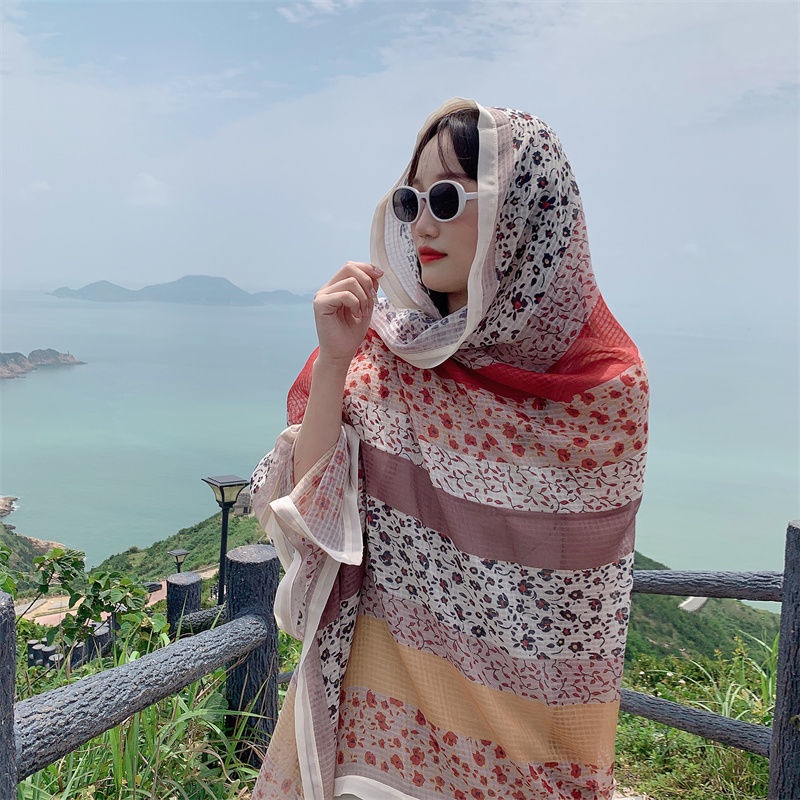 Khăn Choàng Vải Lụa Thời Trang Xuân Hè Phong Cách Dân Tộc Hàn Quốc