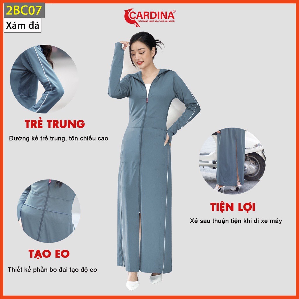 Áo chống nắng nữ CARDINA 2 lớp dáng dài liền thân chất thun lạnh Nhật cao cấp viền thể thao chống tia UV 2BC