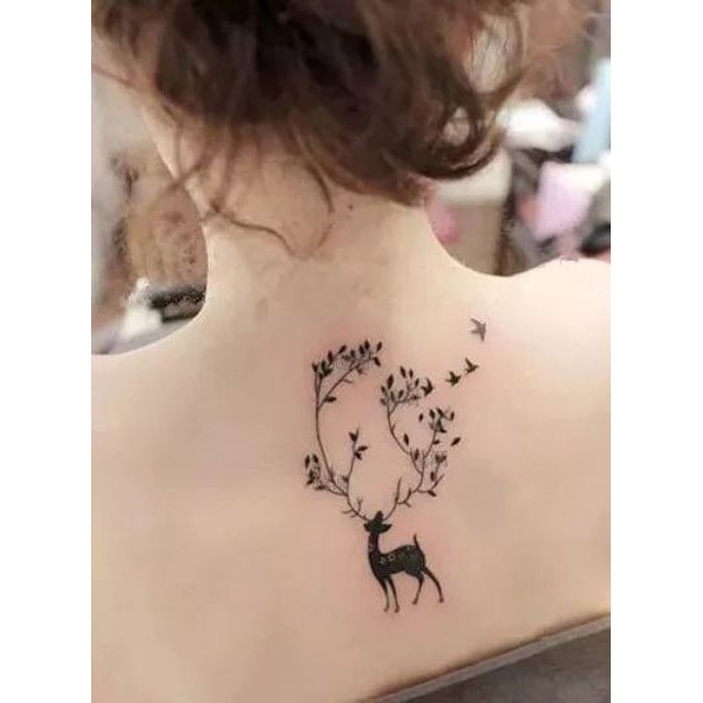 Hình xăm dán động vật hươu nai c17.Xăm dán tatoo mini tạm thời, size &lt;10x6cm