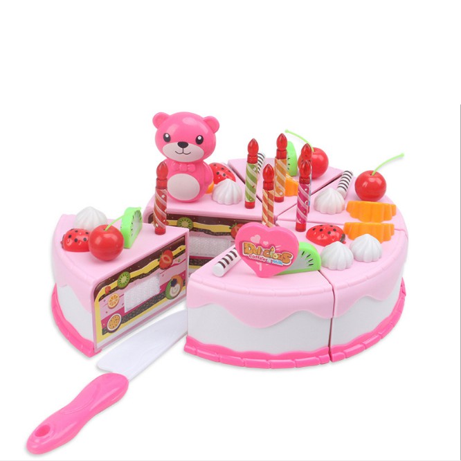 Bánh sinh nhật đồ chơi cho bé gái, trai, 37 phụ kiện trang trí, làm quà tặng, màu hồng, xanh