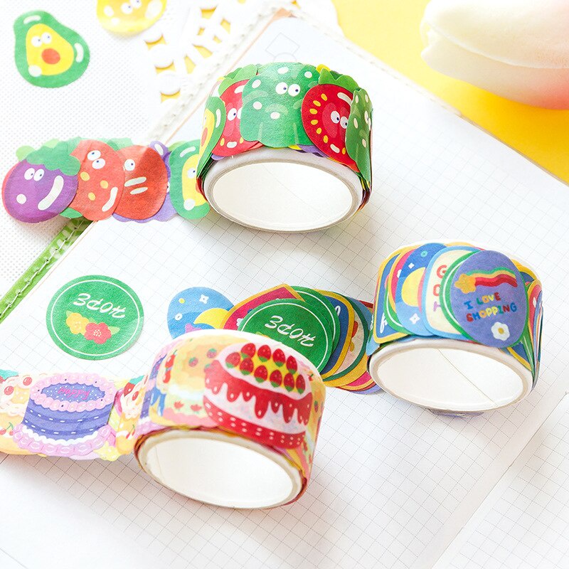 Cuộn 100 hình dán họa tiết hoạt hình màu sắc ngọt ngào dễ thương