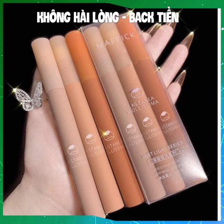 Set 3 Son Kem Lì MAFFICK Lâu Trôi Siêu Lì Thiết Kế Vỏ Nhám Siêu Xinh Chuẩn Hàng Nội Địa Trung KING DC