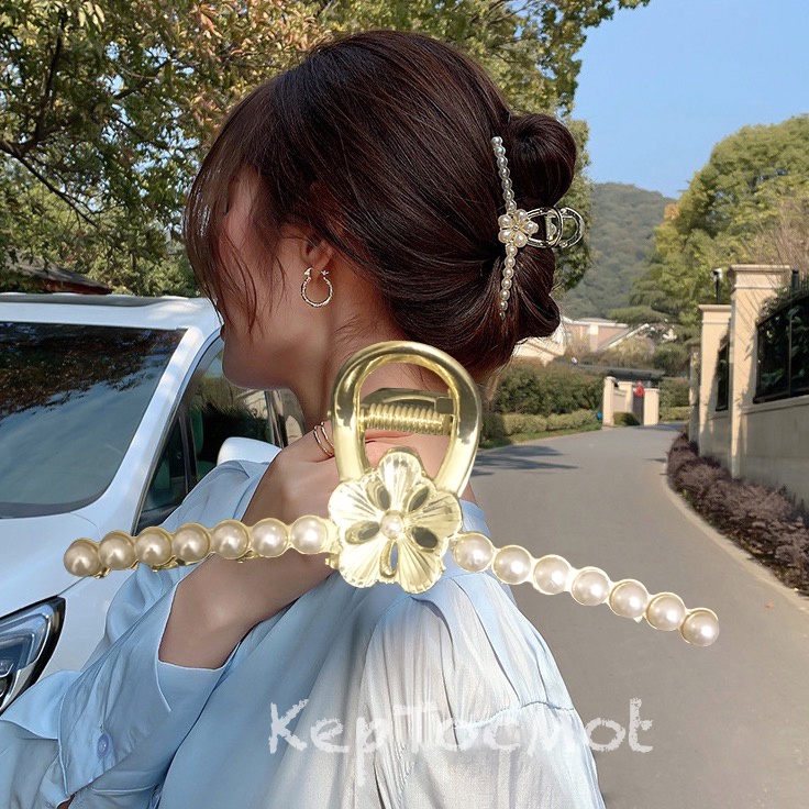 Kẹp Tóc Kim Loại Cỡ Lớn Kiểu Hàn Quốc Xinh Xắn Cho Nữ (đính đá, ngọc)