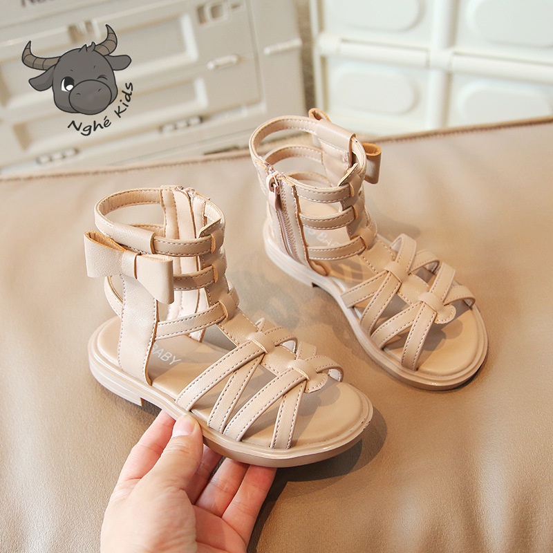 Giày Sandal chiến binh cá tính có khóa kéo và nơ bên hông MG6001