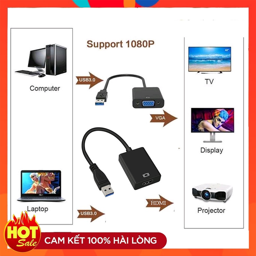 [Mã ELHACE giảm 4% đơn 300K] [Hàng Xịn] Dây chuyển từ USB 3.0 sang tín hiệu VGA HDMI chất lượng cao - USB to HDMI VGA