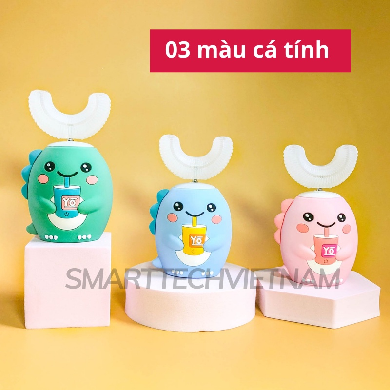 Bàn chải điện cho bé đánh răng silicon chữ U lông siêu mềm UniYo, nâng cấp 6 chế độ phù hợp cho bé từ 2 - 12 tuổi