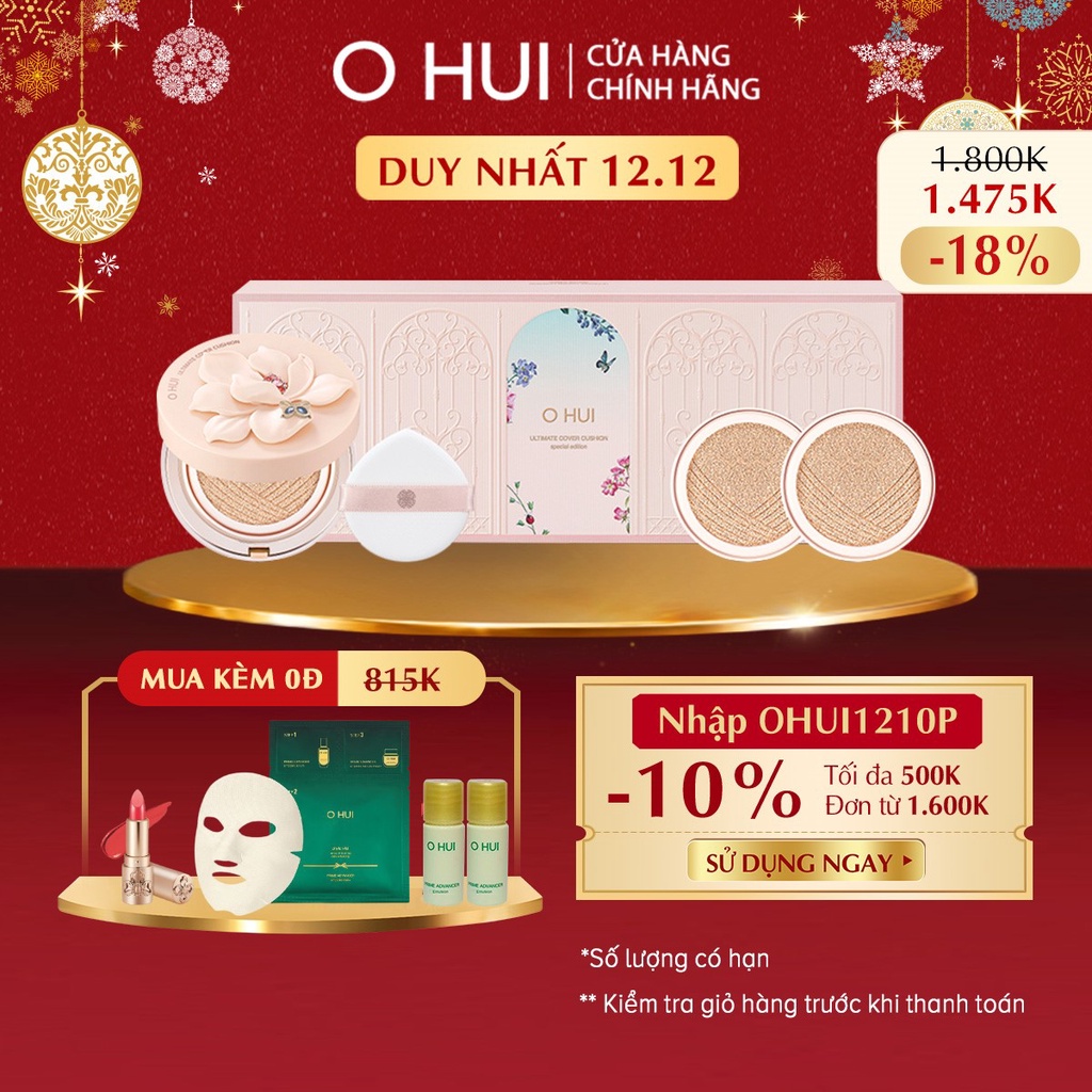 Bộ phấn nước dưỡng ẩm phiên bản giới hạn OHUI Ultimate Ultimate Cover Cushion Special Edition Set 45g