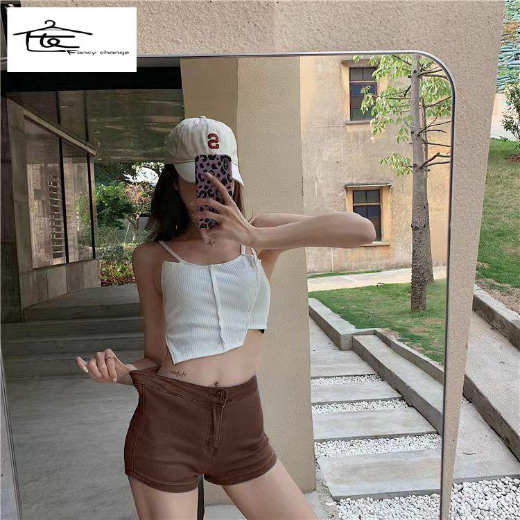 Quần Short Denim Ôm Dáng Lưng Cao Phong Cách Retro Mỹ Quyến Rũ Cho Nữ