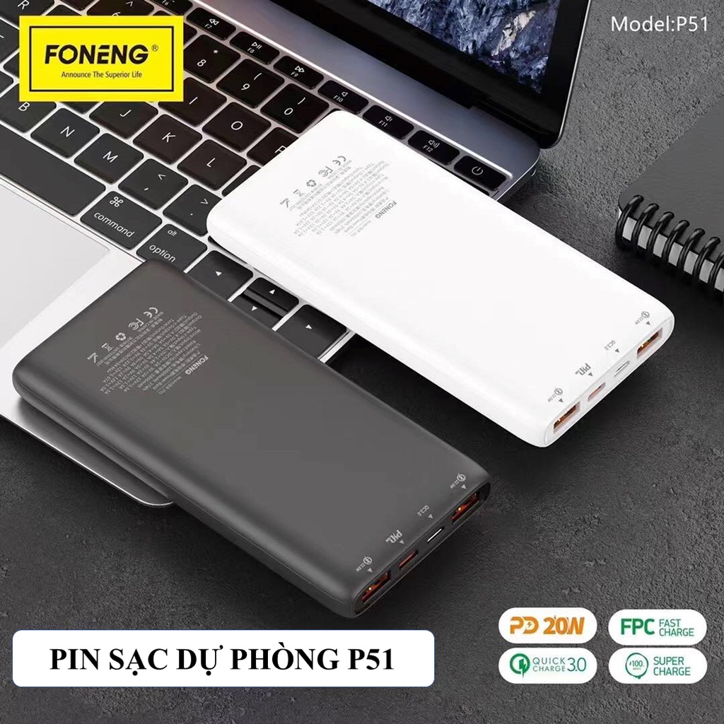 Sạc Pin Dự Phòng Foneng 10.000mAh P51- Sạc Nhanh PD 22.5W - Chính hãng Bảo Hành 12 Tháng