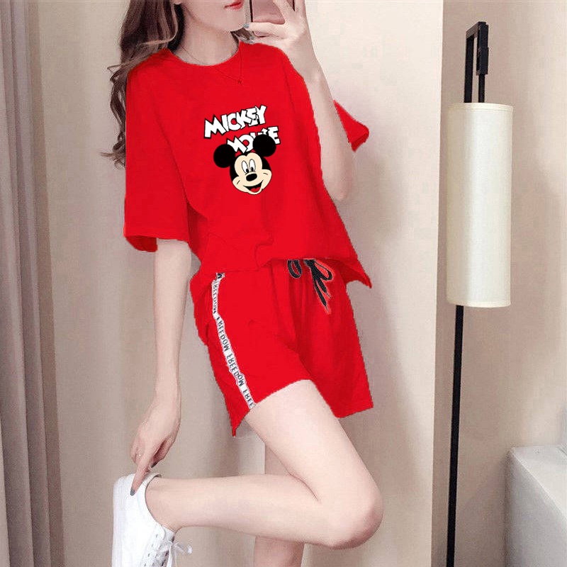 Europe station 2021 summer new fashion short sleeve shorts running suit two piece net red leisure sports suit women