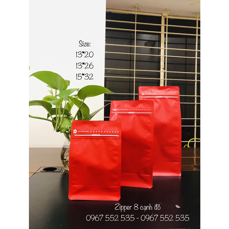 Túi zipper 8 cạnh MÀU ĐỎ CÓ VAL