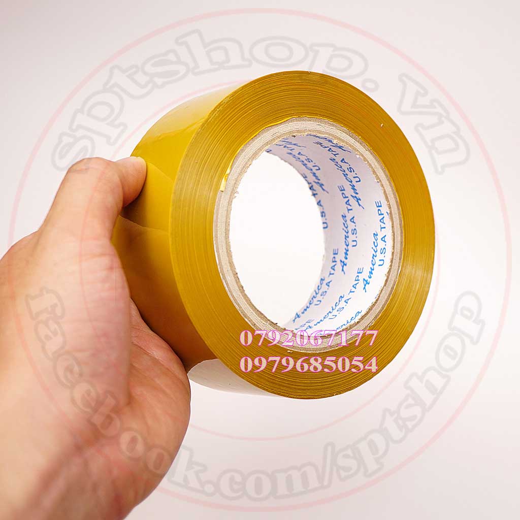 Băng keo 200 yard loại cây 2kg, băng dính đóng hàng màu vàng đục