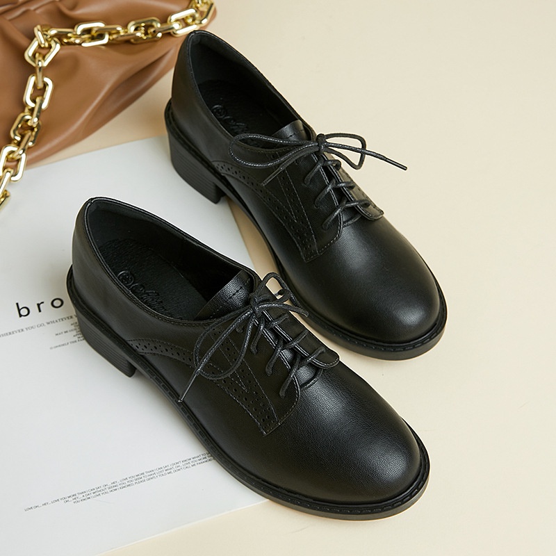 Giày Da Oxford Cột Dây Mũi Tròn Phong Cách Retro Anh Quốc