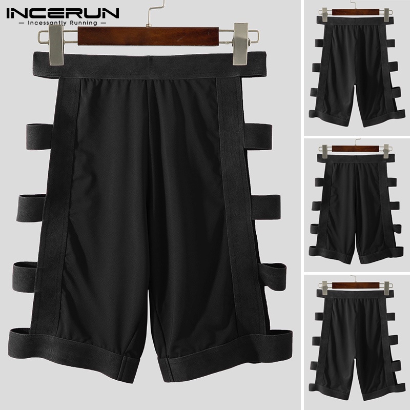 Quần short INCERUN ôm dáng lưng co giãn vải mỏng họa tiết khoét lỗ gợi cảm cho nam chơi thể thao/tập gym