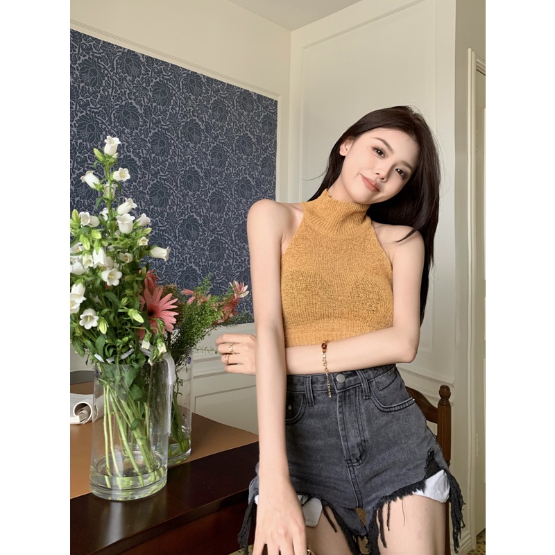 Áo Thun Cổ Tròn Hở Lưng Phong Cách Hàn Quốc Quyến Rũ Thời Trang Cho Nữ