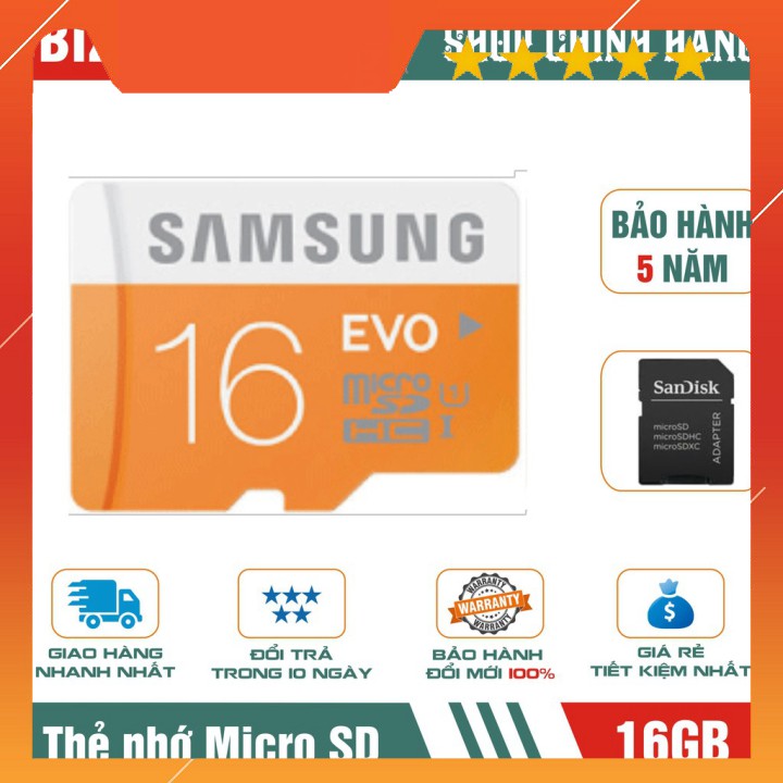 Thẻ nhớ 16GB Samsung MicroSD Evo plus Kèm Adapter_Bảo hành 5 năm