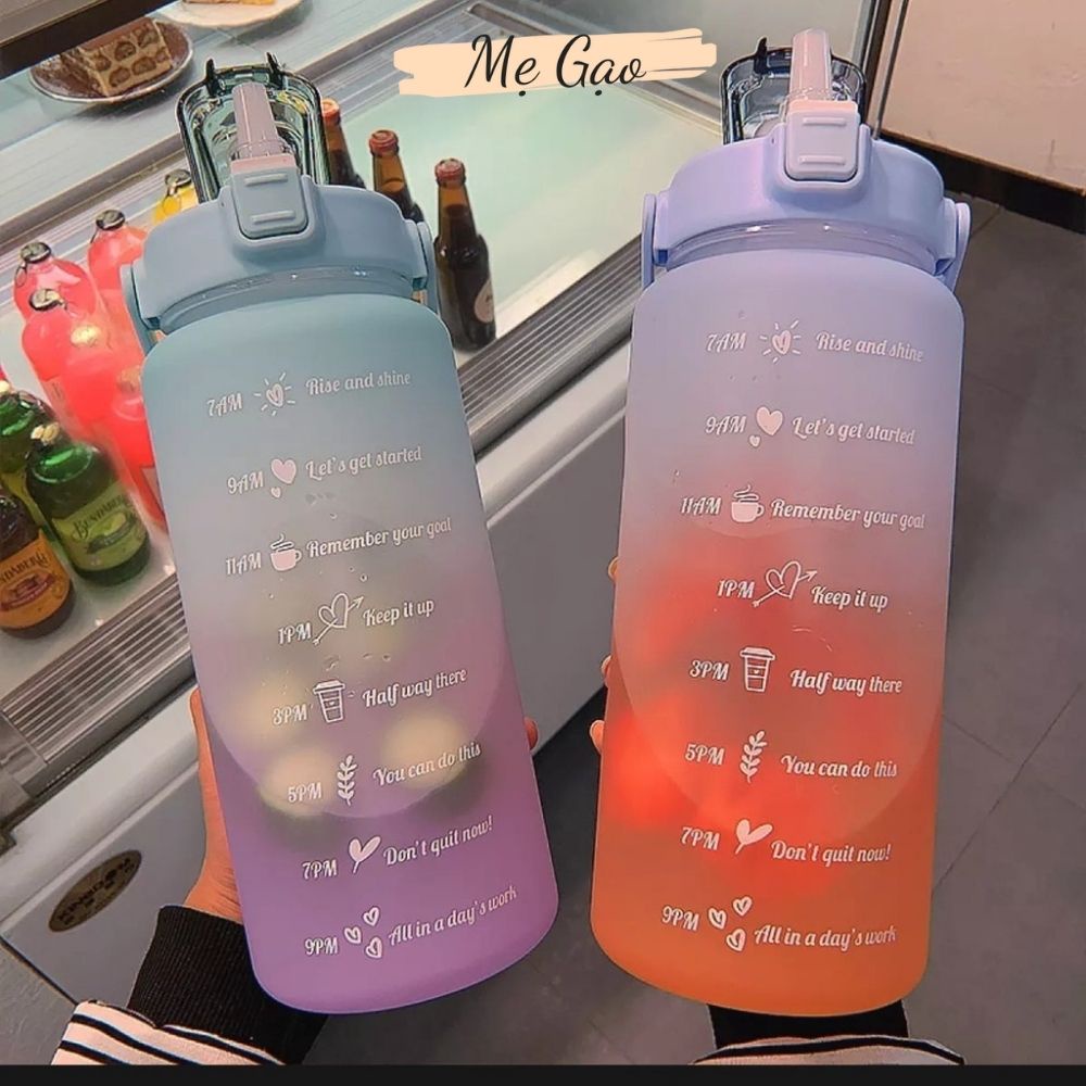 Bình Đựng Nước Cute 2 Lít Thể Thao Có Vòi Có Vạch Báo Giờ Uống Nước Nobihome,bình nước 2 lít cute thể thao có vòi