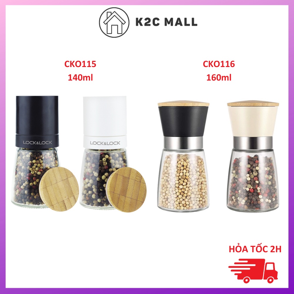 Cối Thủy Tinh Xay Tiêu Muối Lock&Lock Nắp Gỗ Sồi Lưỡi Xay Bằng Sứ CKO115 CKO116 - K2Cmall