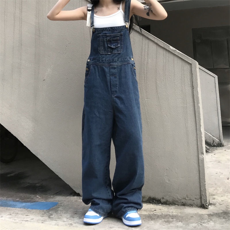 Quần yếm denim ống rộng phong cách Hàn Quốc cá tính dành cho nam và nữ 198575