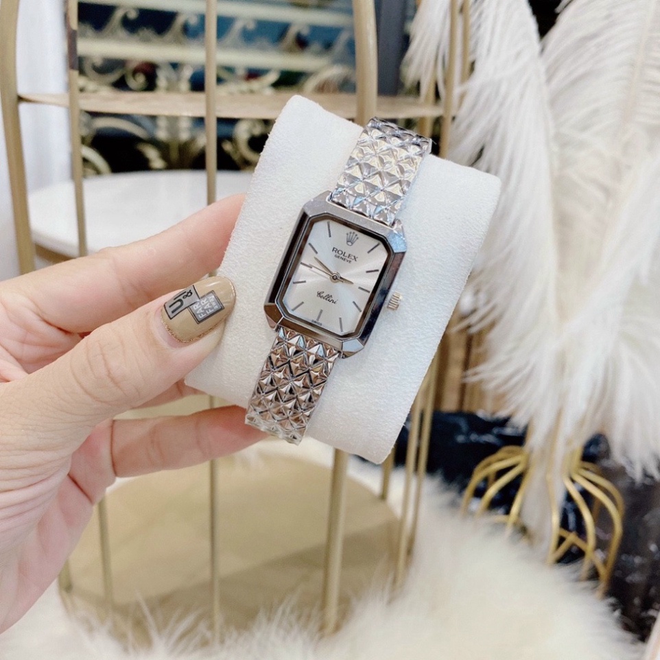 Đồng hồ nữ đẹp Rolex dây thép không gỉ đính đá sang trọng dây kim loại bảo hành 12 tháng