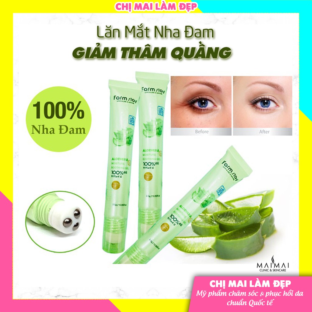 Tuýp Lăn Giảm Thâm Quầng Mắt Nha Đam 100% FarmStay - Lăn Mắt Hàn Quốc