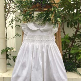 Váy smock Her corner trắng thêu hoa trắng