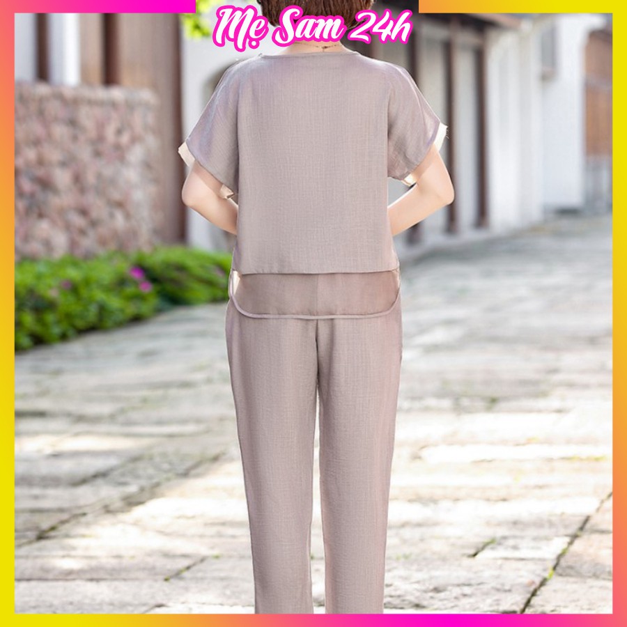 Đồ bộ mặc nhà cho mẹ quần áo trung niên Mẹ Sam 24h, chất liệu đũi mát mẻ thoải mái thấm hút mồ hôi ĐBH.27