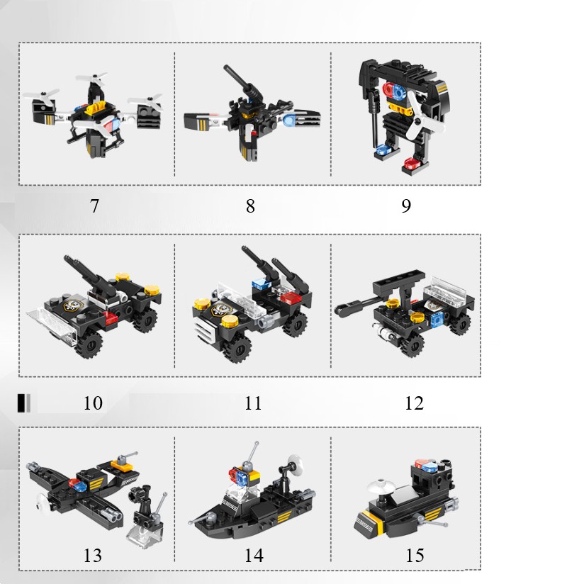 [410 CHI TIẾT-HÀNG CHUẨN] BỘ ĐỒ CHƠI XẾP HÌNH CẢNH SÁT, Lắp Ghép OTO, MÁY BAY, Lắp Ráp ROBOT - 15 TẠO HÌNH