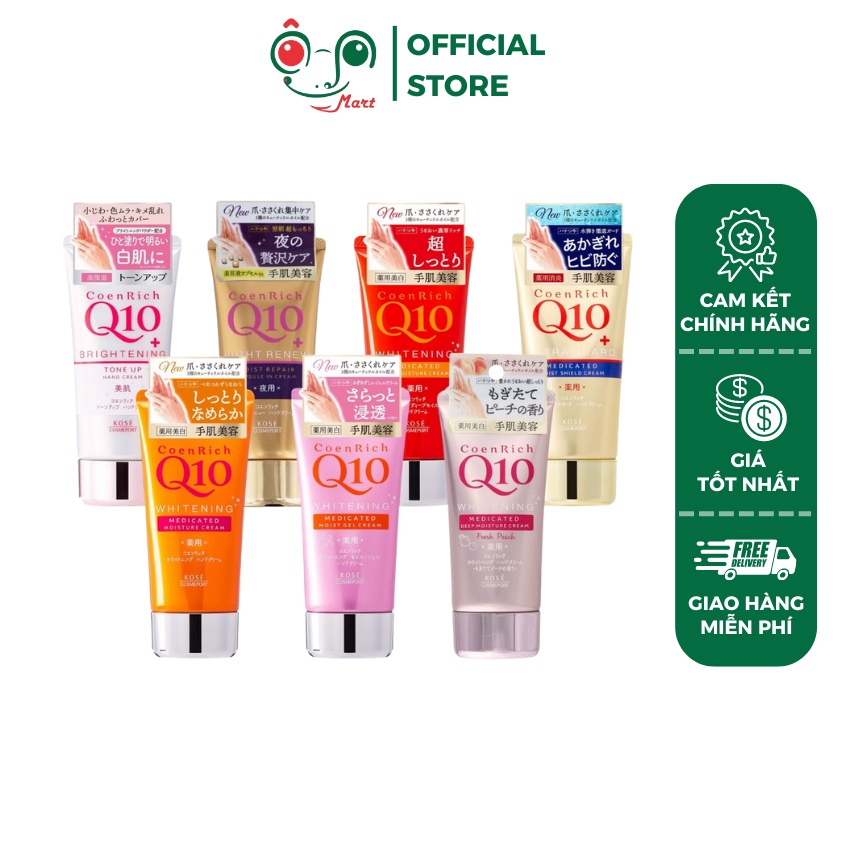 Kem dưỡng da tay Kose Hand Cream Q10 Nhật Bản giúp dưỡng trắng mịn, cấp ẩm sâu cho tay nhiều loại - Lọ 80g
