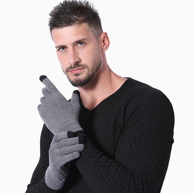 Găng Tay Len Dệt Kim Dày Dặn Giữ Ấm Mùa Đông Có Thể Chạm Màn Hình Cảm Ứng - 30 C Cho Nam