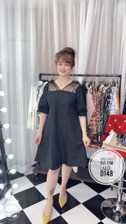 Bigsize Đầm đen cổ tim lưới D148