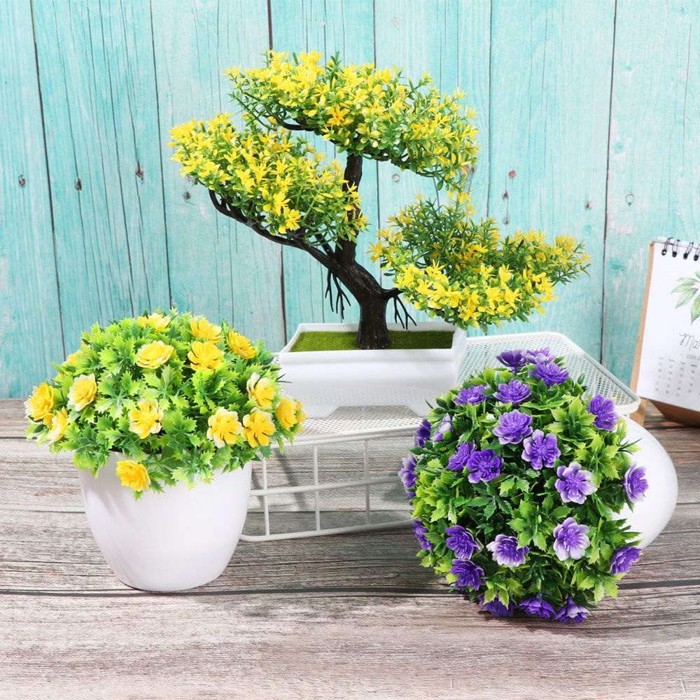 Chậu cây bonsai giả nhiều màu sắc dùng trang trí nhà cửa